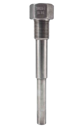 Termopozo roscado bimetálico Conexión del termómetro: conexión hembra NPT de 1/2” Conexiónde proceso: conexión NPT de 5/8” Diámetro interior de 6,5mm Acero inoxidable largo 6 pulgadas