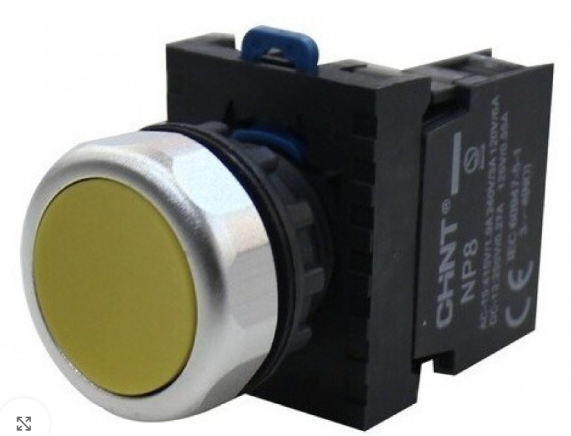 Pulsador Marca Chint Serie NP8; Color  Amarillo Iluminado Momentanea Diametro 22mm Contacto NO 1 24V