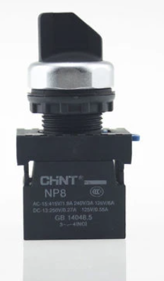 Selector Marca Chint Serie NP8 ; Color Blanco No Iluminado posiciones 3 Diámetro 22mm Sin Retorno