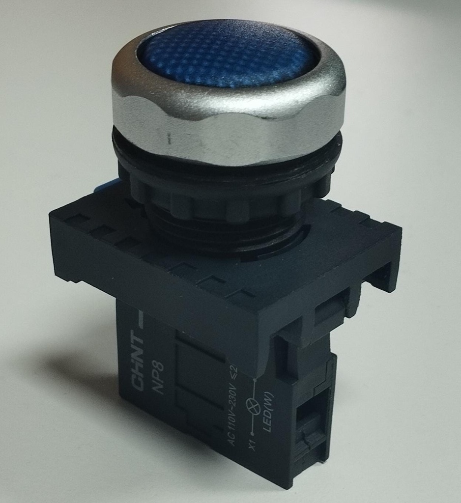 Luz Piloto LED Marca Chint Serie NP8; Color Azul Diámetro 22mm Bobina 24VAC/DC