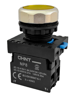 Luz Piloto LED Marca Chint Serie NP8; Color Amarillo Diámetro 22mm Bobina 110-220VAC