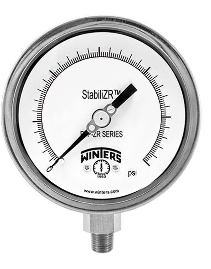 2.5" CARATULA,  Acero Inoxidable STABILIZR(R) PREMIUM, 0-100 PSI,1/4"Con conexion abajo
